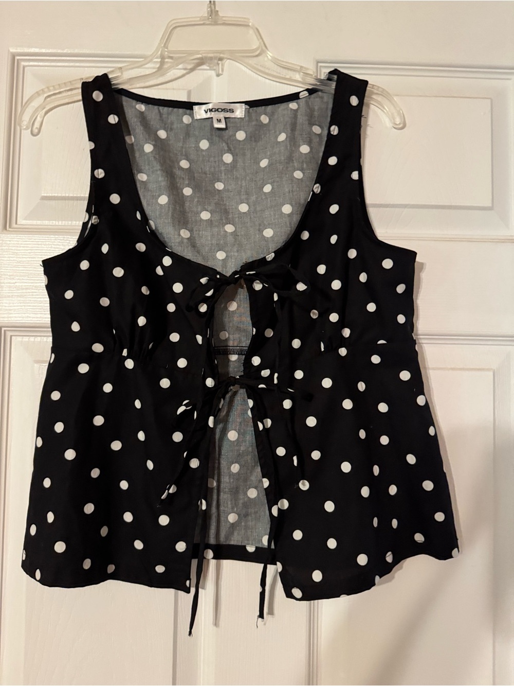 Vigoss Black & White Polka Dot Tie-Front vest